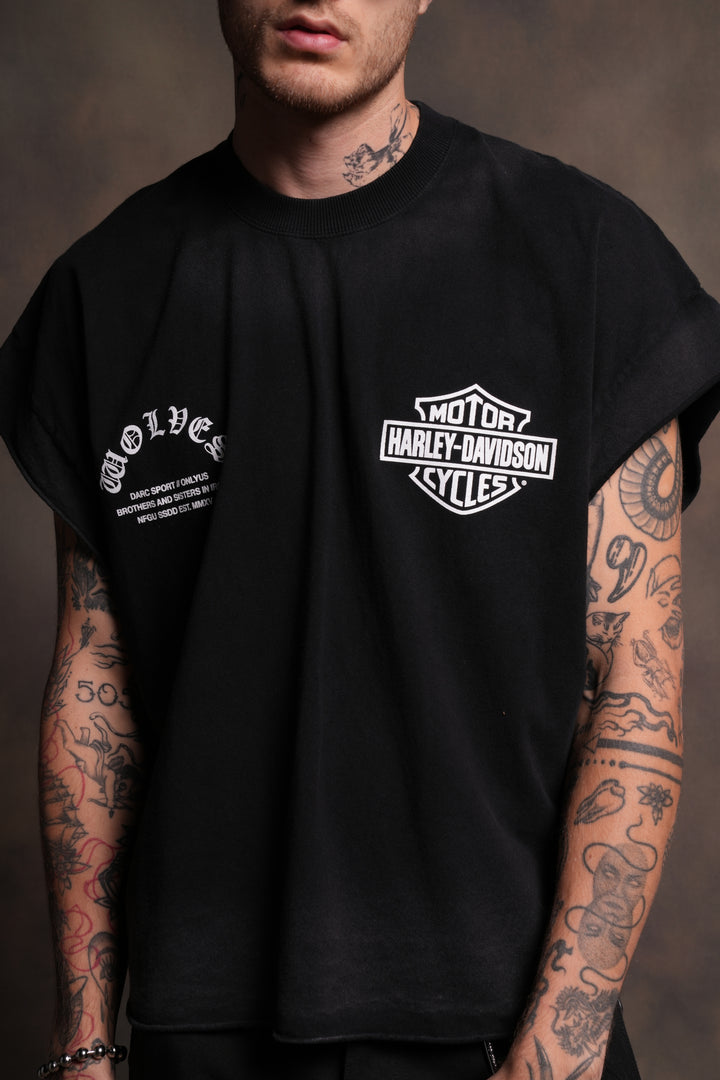 Iron Lightning Grunge Cut-Off Tee in Black Drift Wash