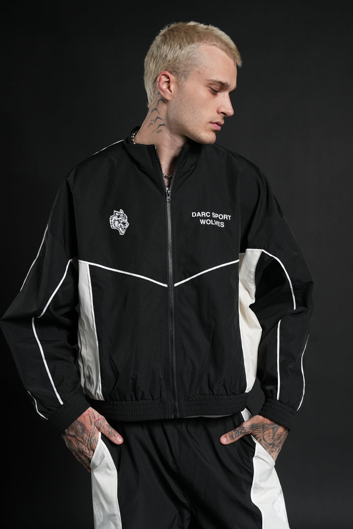 Darc Sport Wolves Unisex Pyramid Quinn Track Jacket in Black/Sand