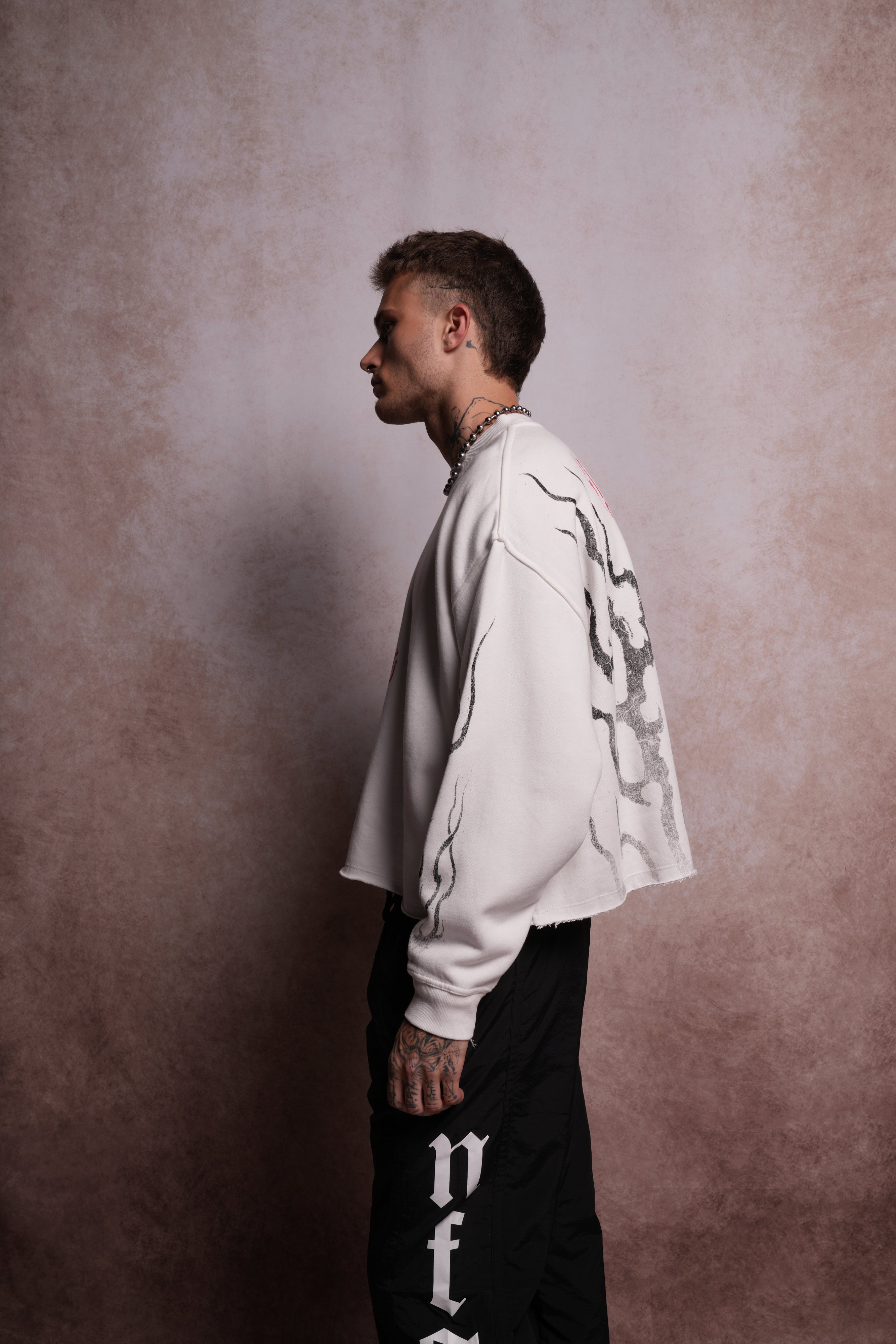 Darc Infernal Raw Hem "Box Cut" Crewneck in Cream