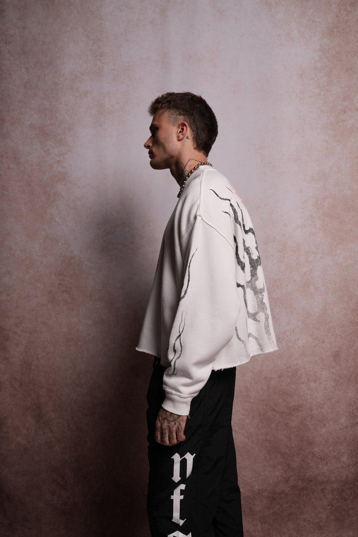 Darc Infernal Raw Hem "Box Cut" Crewneck in Cream