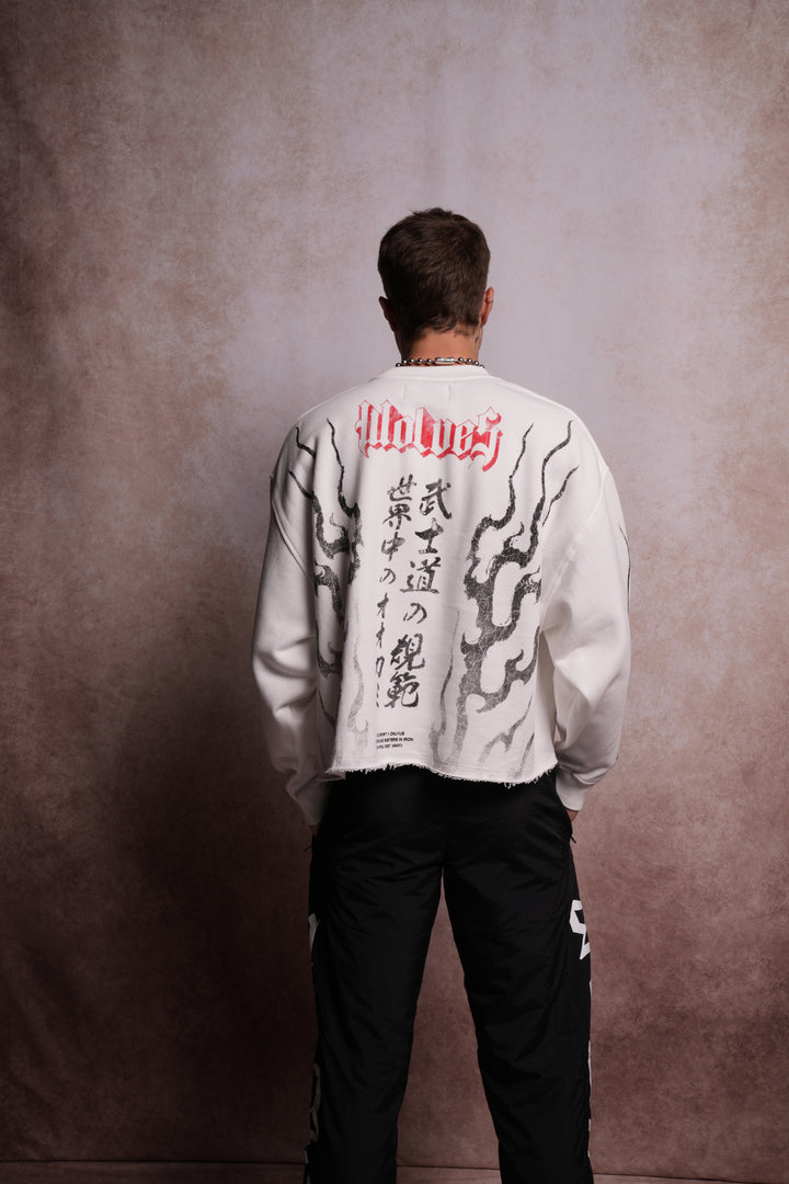 Darc Infernal Raw Hem "Box Cut" Crewneck in Cream