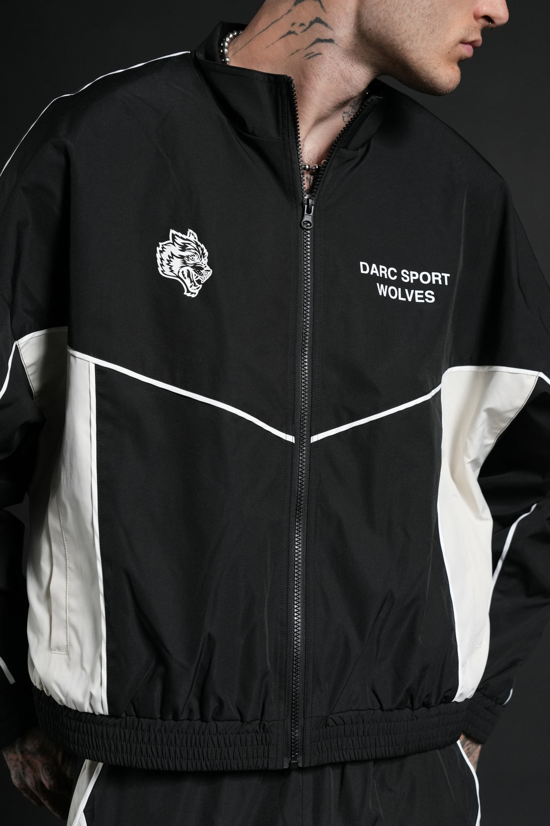 Darc Sport Wolves Unisex Pyramid Quinn Track Jacket in Black/Sand
