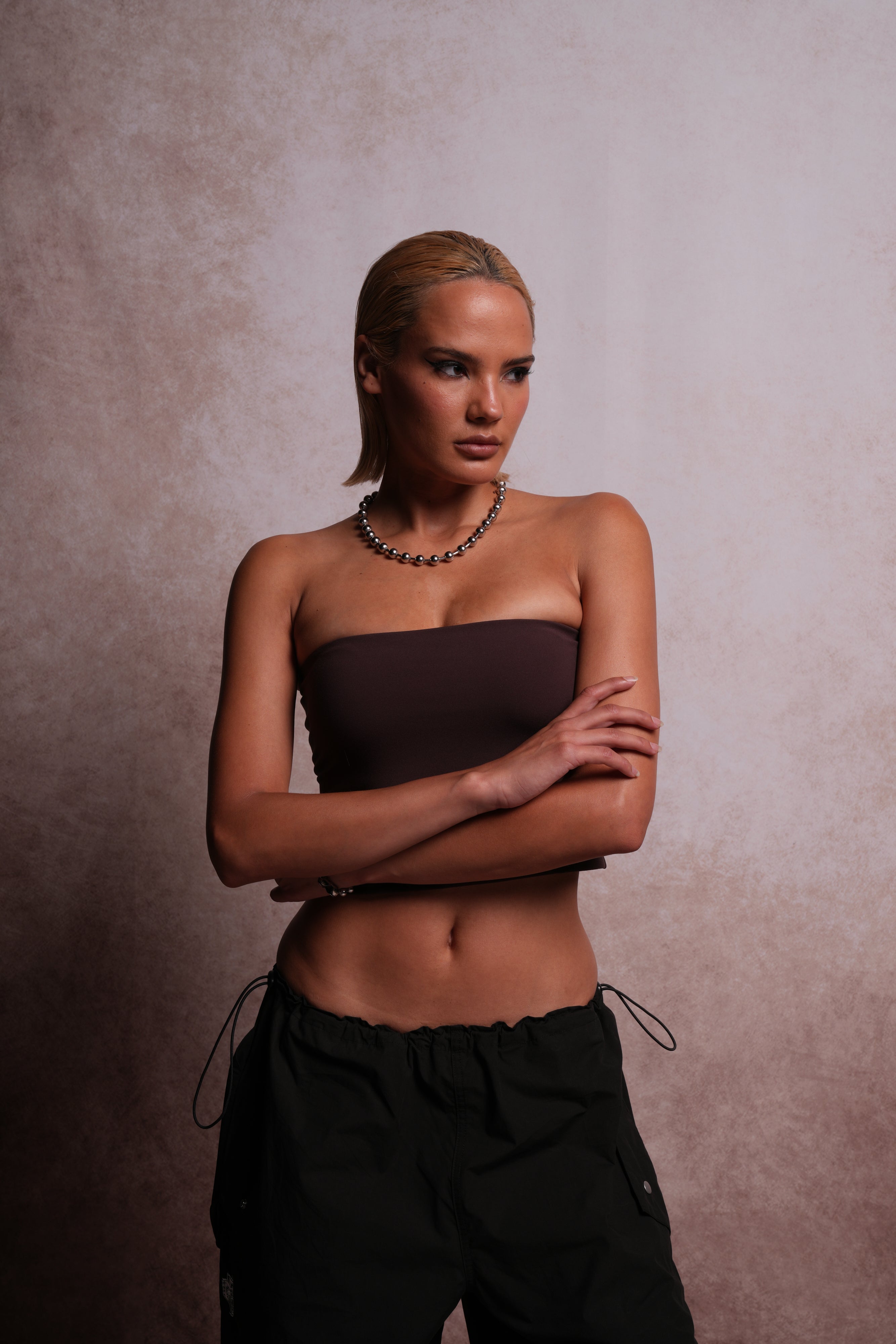 Single Wolf "Nova" Longline Bandeau Top in Darc Garnet