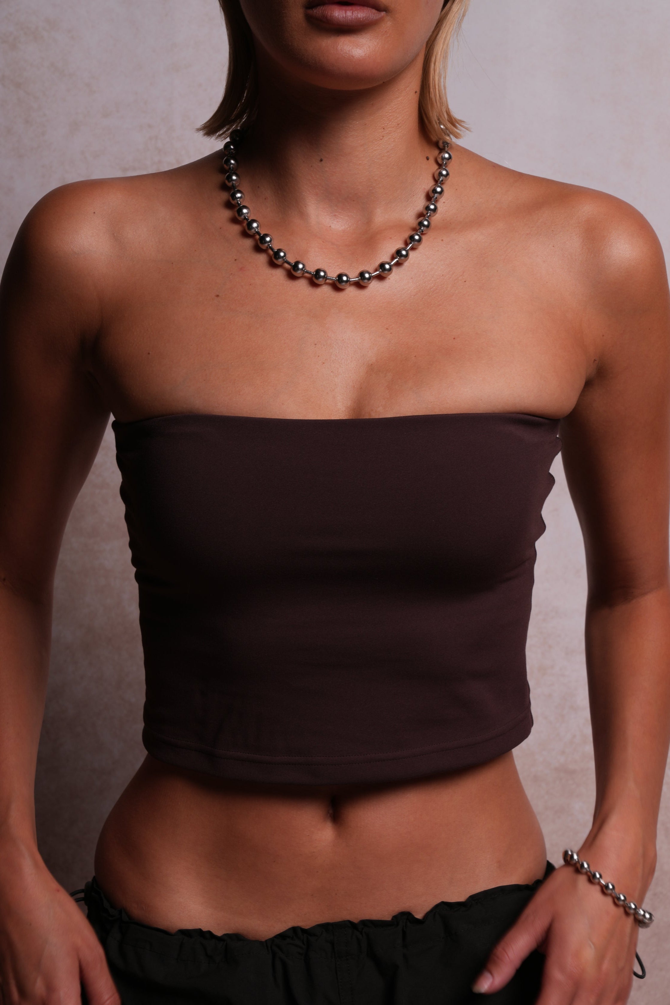 Single Wolf "Nova" Longline Bandeau Top in Darc Garnet