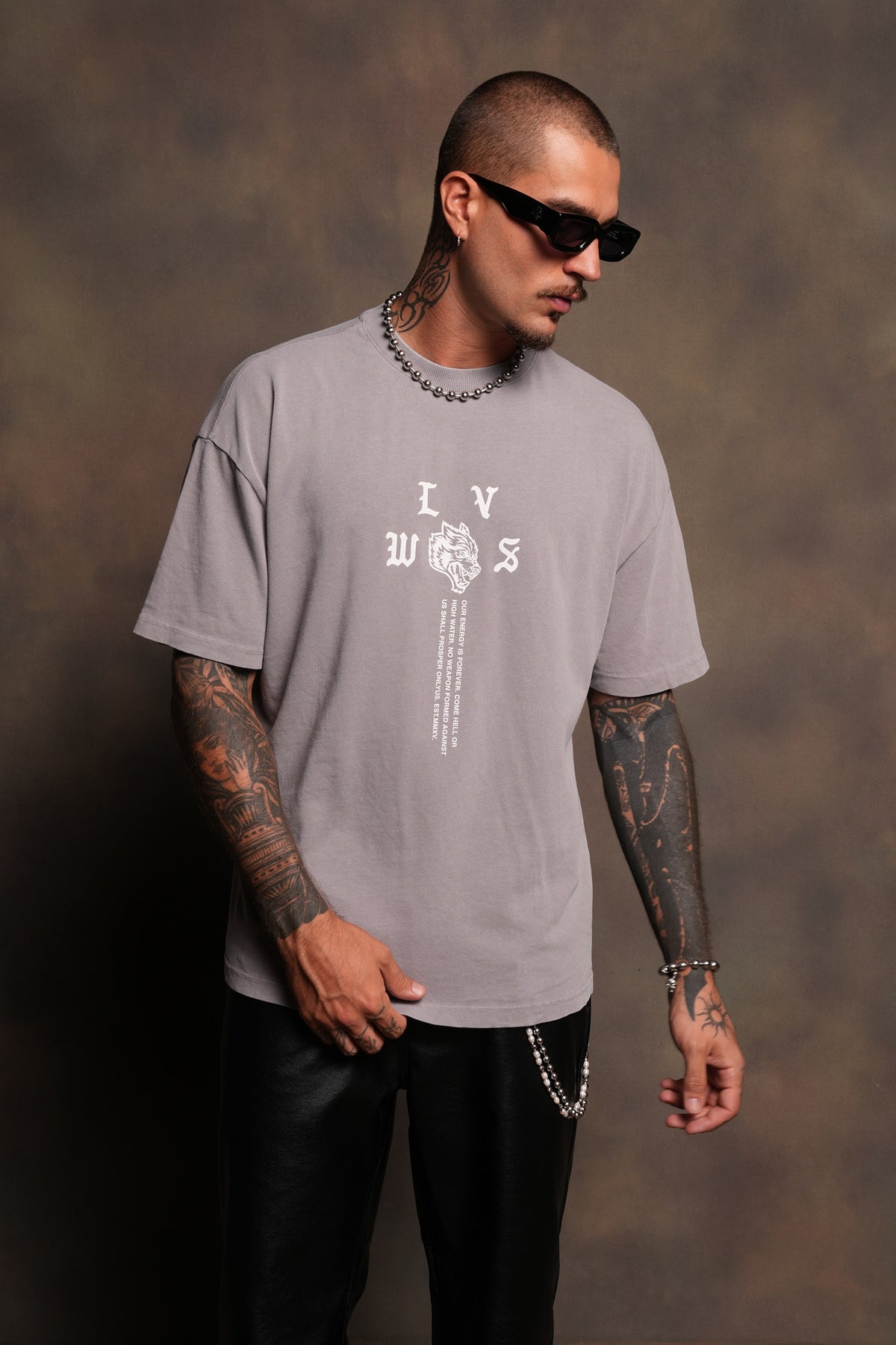 Dama De Las Rosas Premium Oversized Tee In Pale Gray