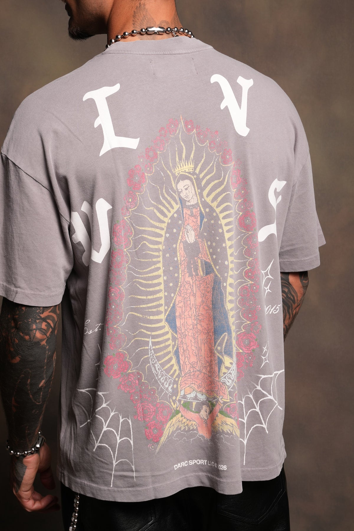 Dama De Las Rosas Premium Oversized Tee In Pale Gray