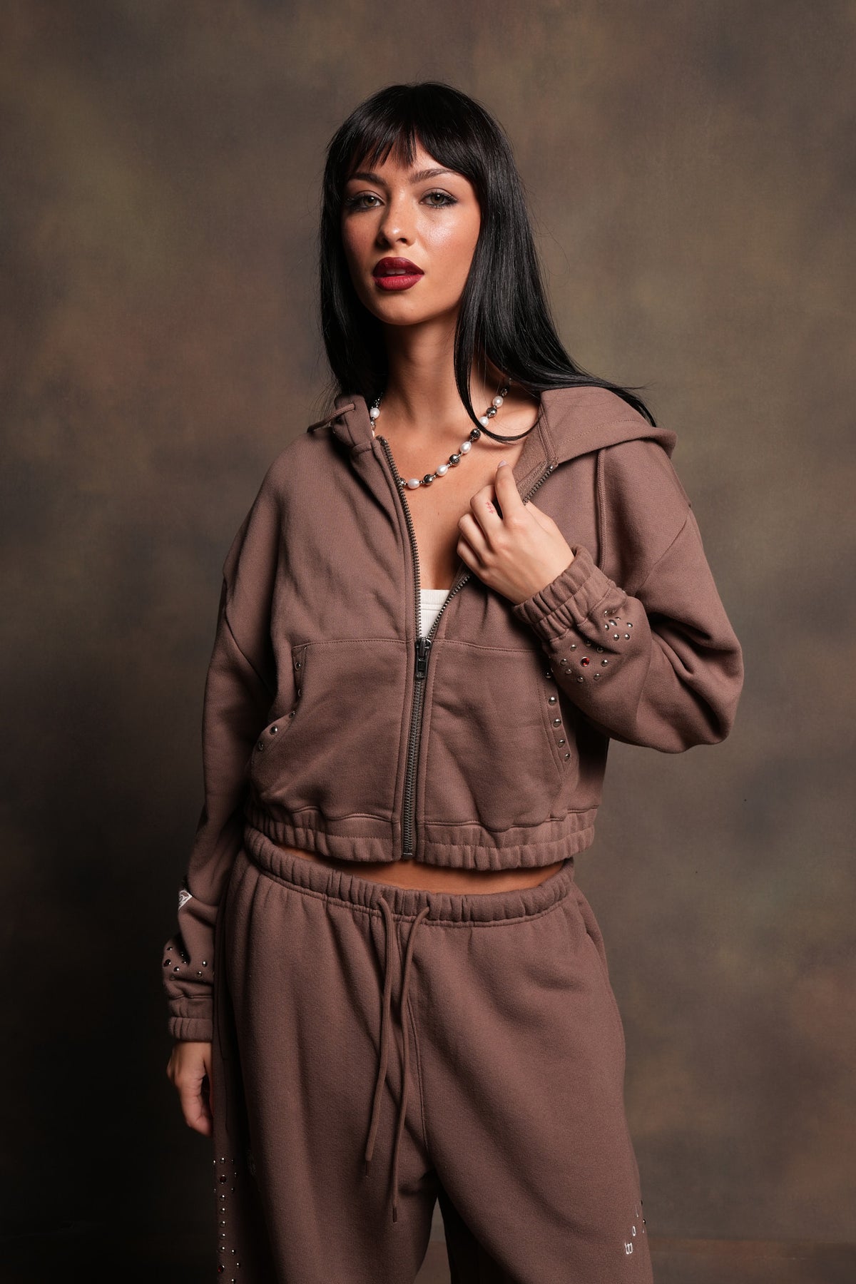 Stud Lobo Chambers Cropped Zip Hoodie In Mojave Brown