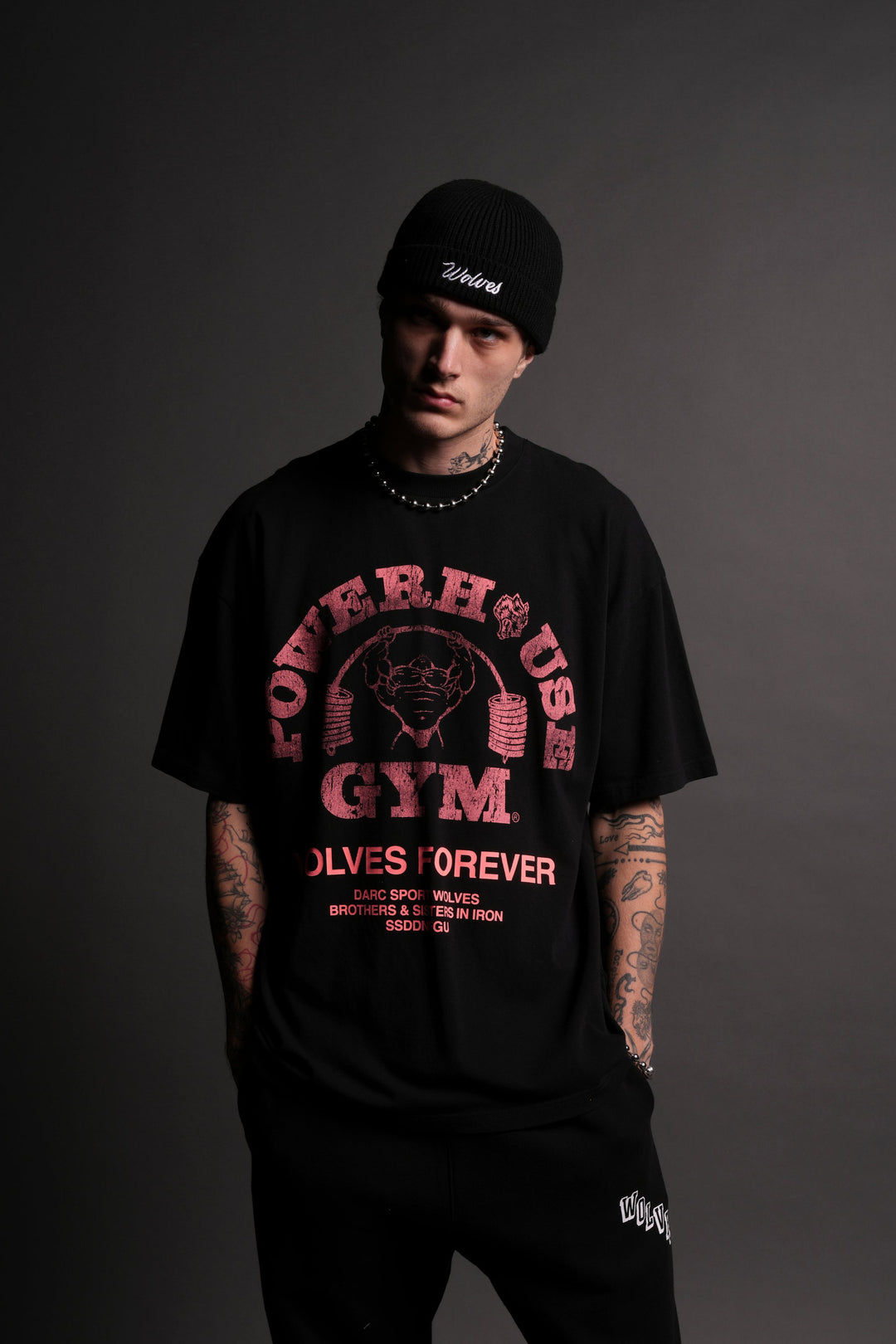 Powerhouse Of The Wolves V2"Premium" Oversized Tee in Black/Neon Pink