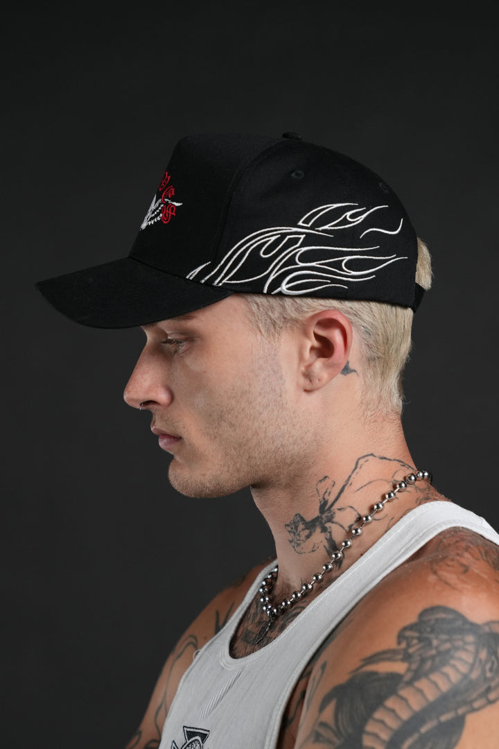 Twin Flame 5 Panel Hat in Black