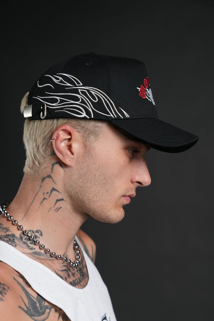 Twin Flame 5 Panel Hat in Black