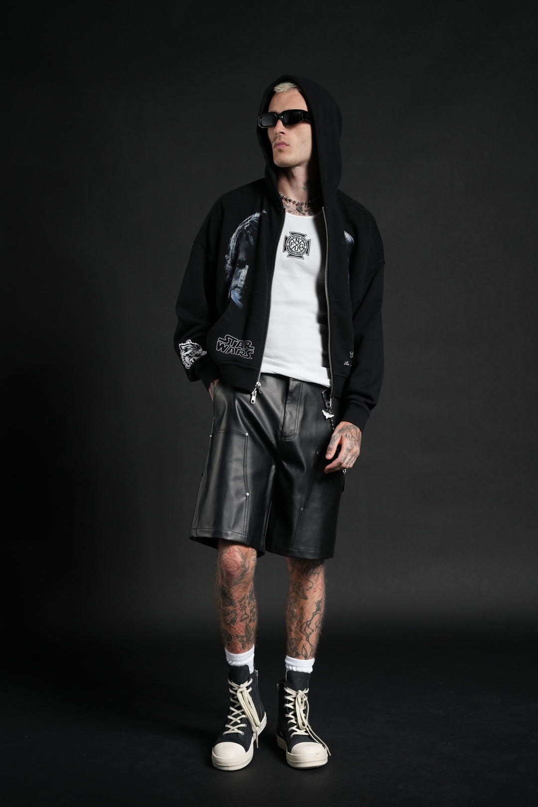 Side Of Power Vex Double Zip Hoodie in Black