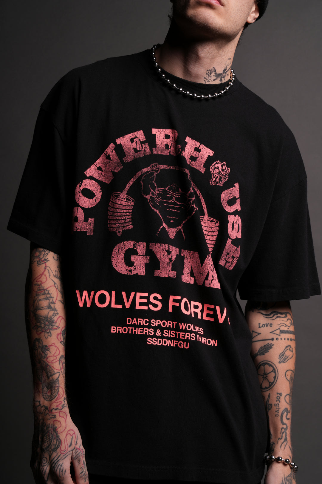 Powerhouse Of The Wolves V2"Premium" Oversized Tee in Black/Neon Pink