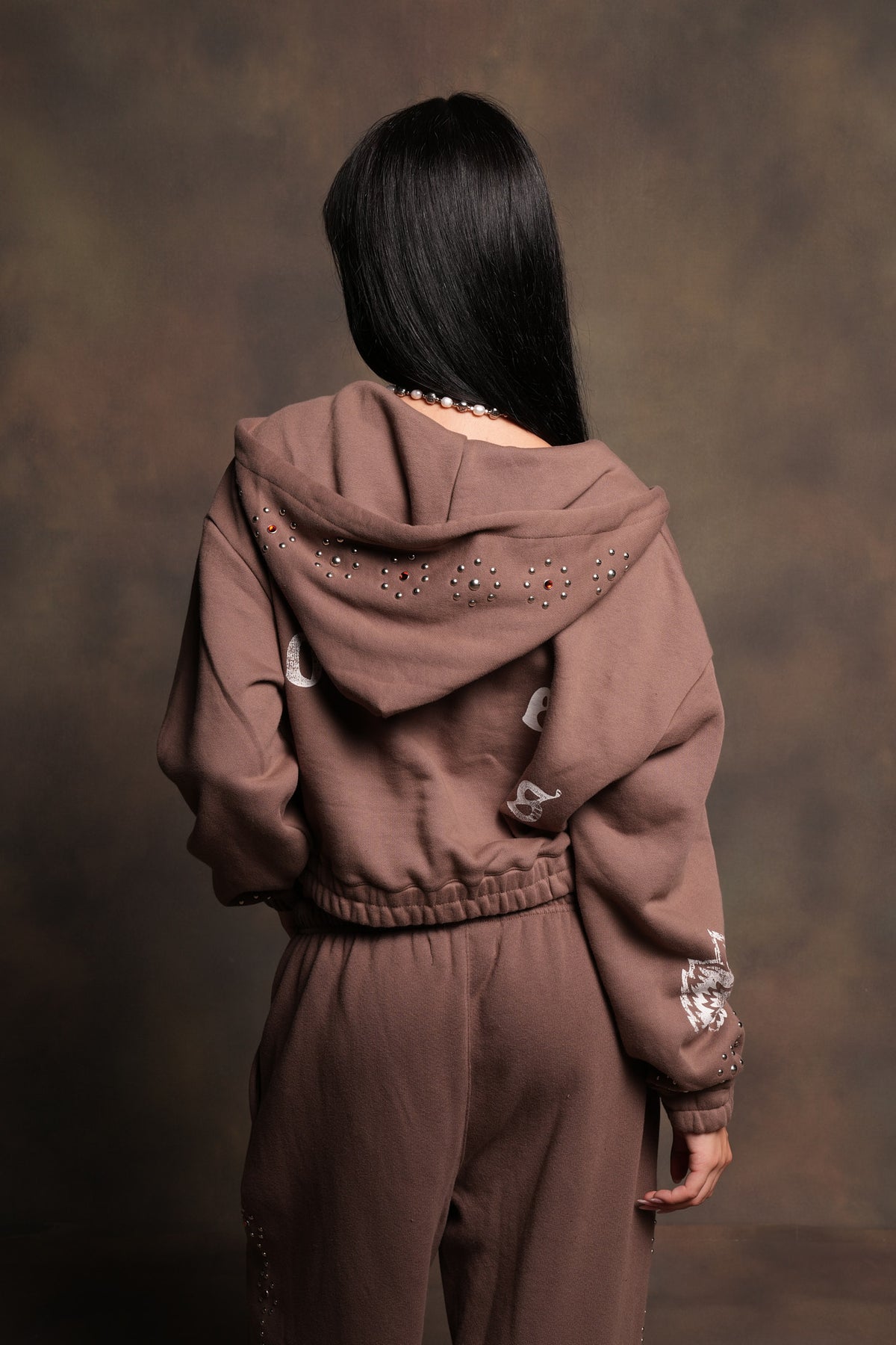 Stud Lobo Chambers Cropped Zip Hoodie In Mojave Brown