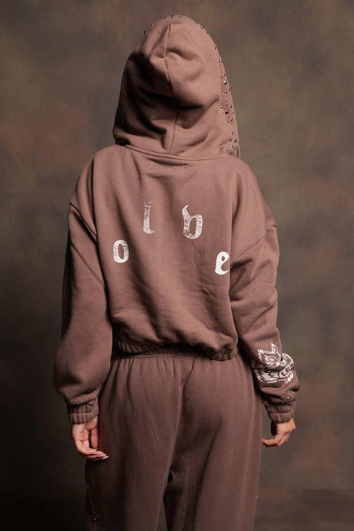 Stud Lobo Chambers Cropped Zip Hoodie In Mojave Brown