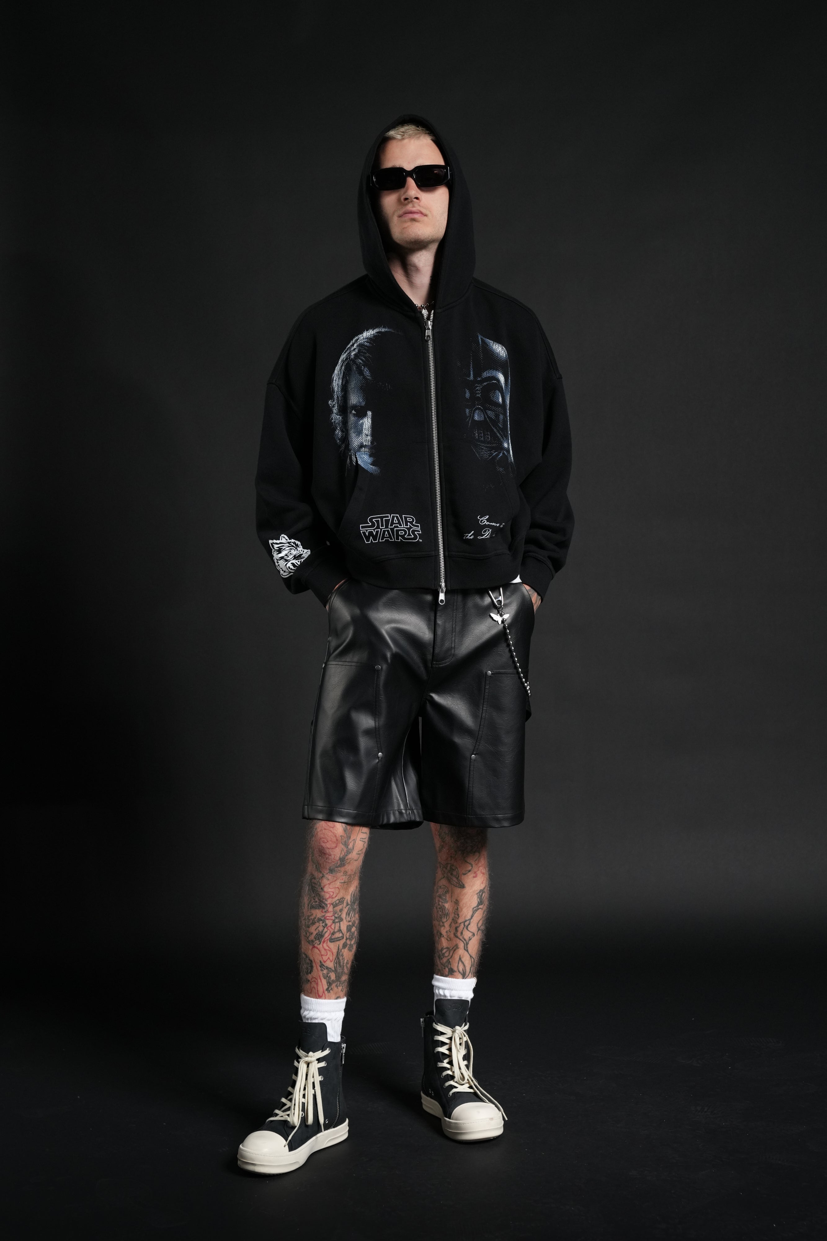 Side Of Power Vex Double Zip Hoodie in Black