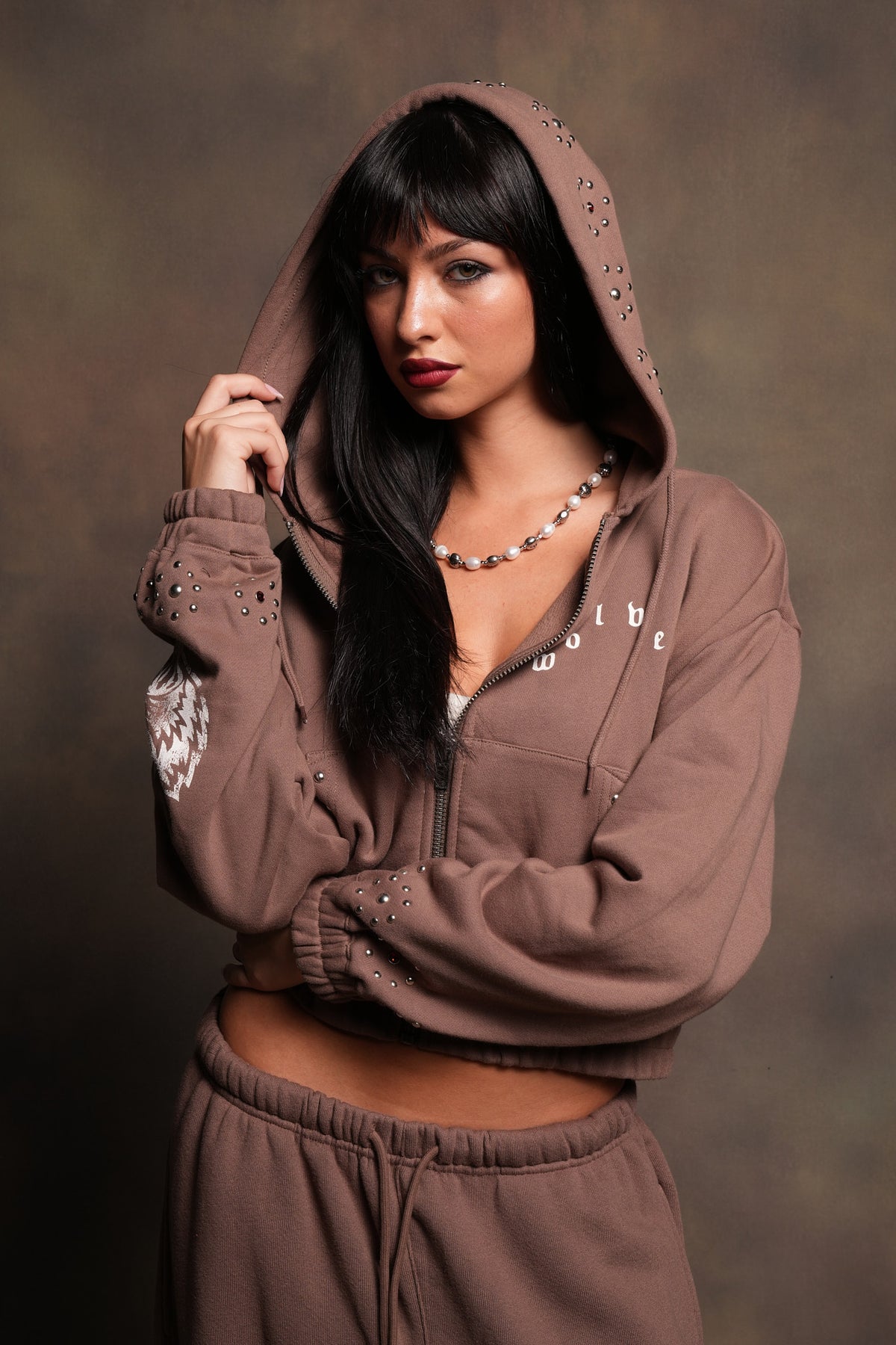 Stud Lobo Chambers Cropped Zip Hoodie In Mojave Brown