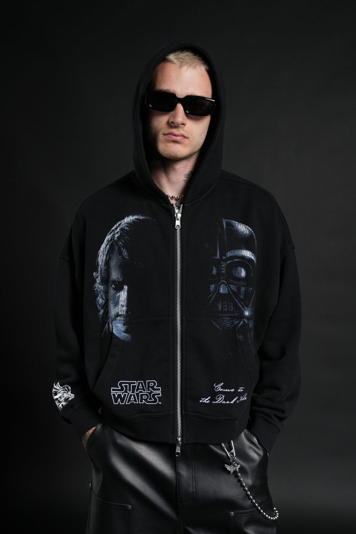 Side Of Power Vex Double Zip Hoodie in Black