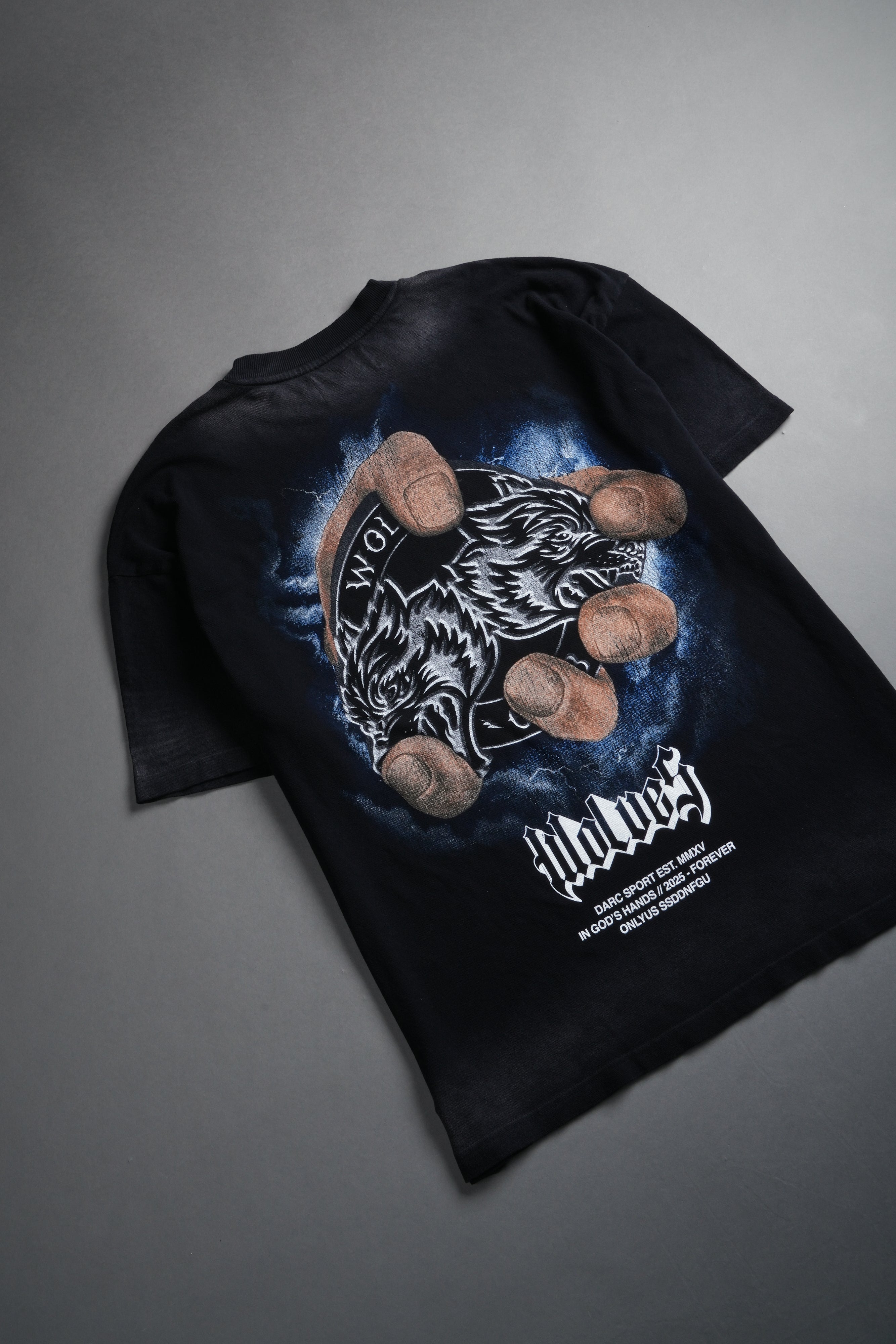 In God's Hands "Premium" Oversized Tee in Black Drift Wash