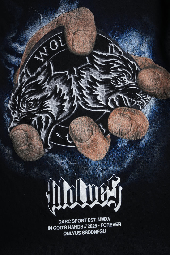 In God's Hands "Premium" Oversized Tee in Black Drift Wash