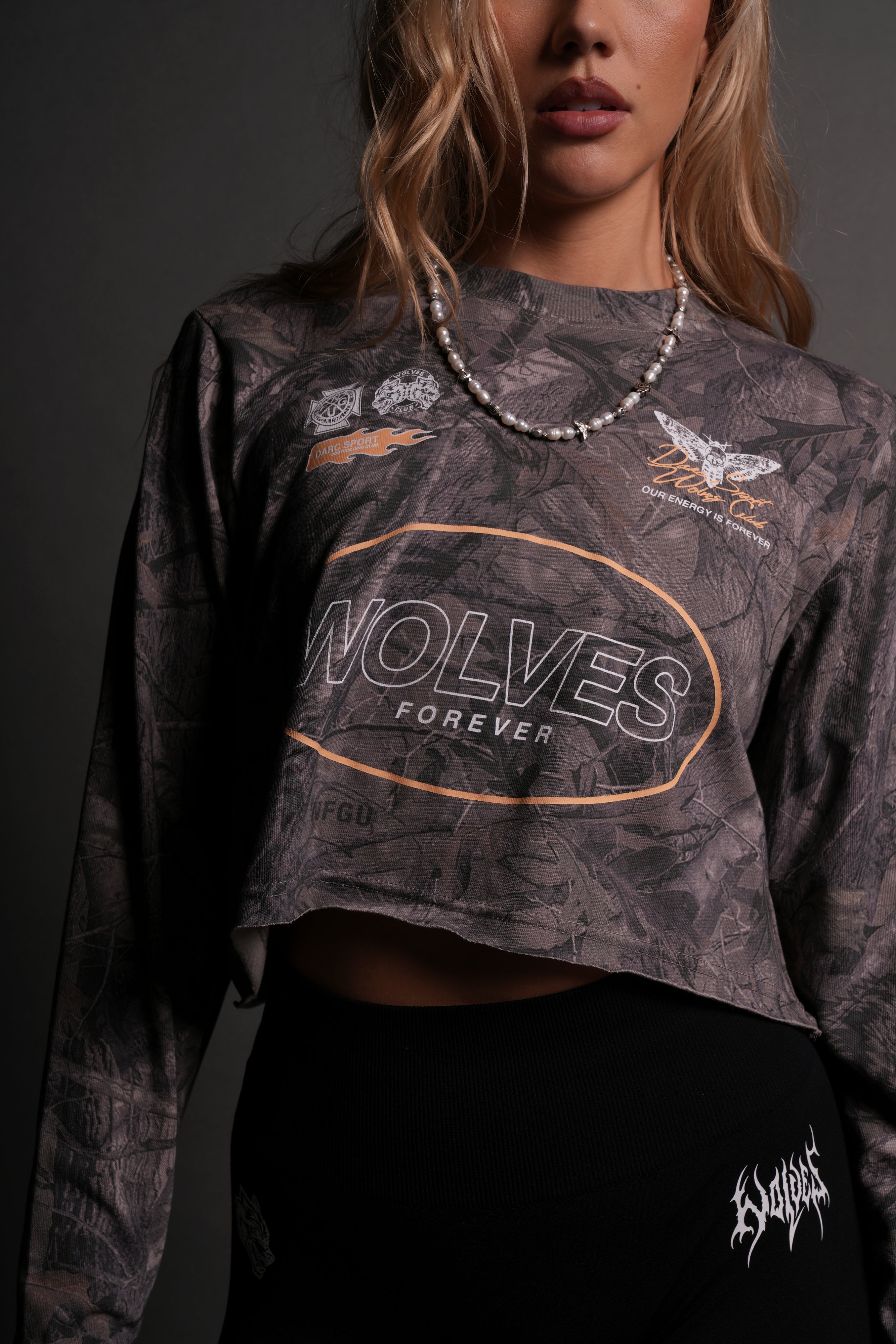 Live Fast V3 "Premium" (LS Cropped) Tee in Driftwood Wolf Forest Camo