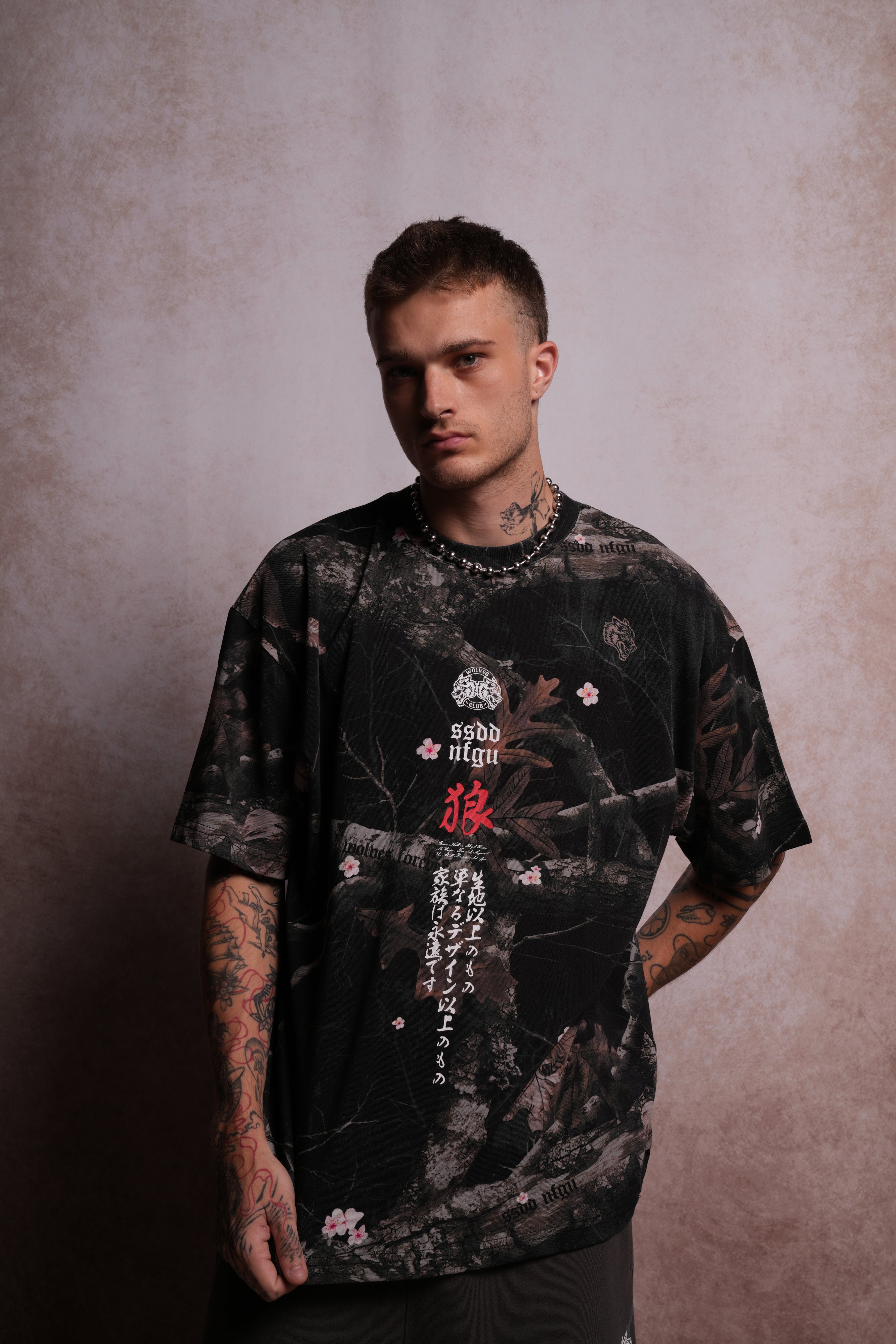 Wolves Code "Premium" Oversized Tee in Darc Blossom Woodland Camo
