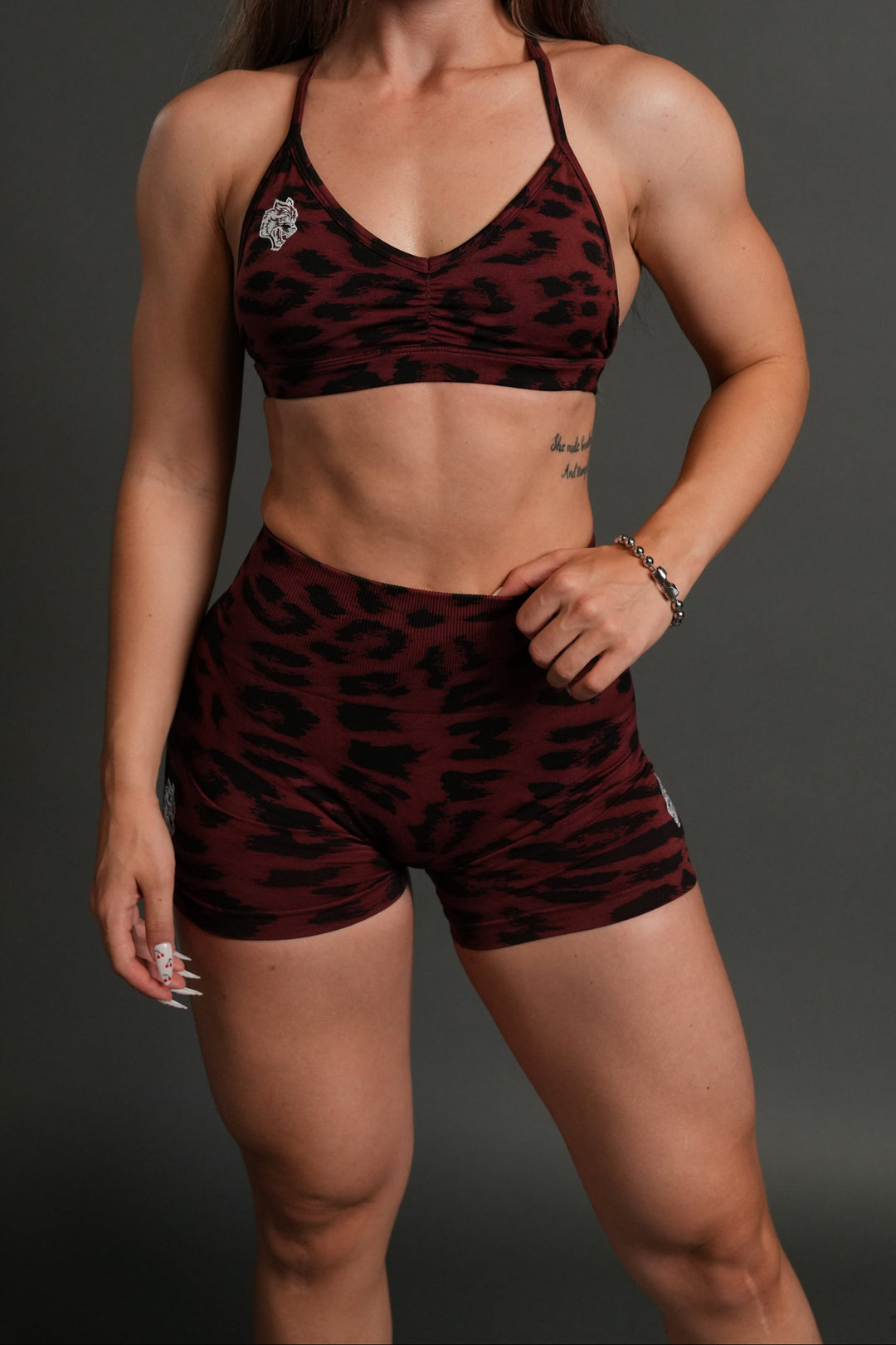 Dual Wolf Everson Seamless "Sierra" Shorts in Cherry Red Leopard