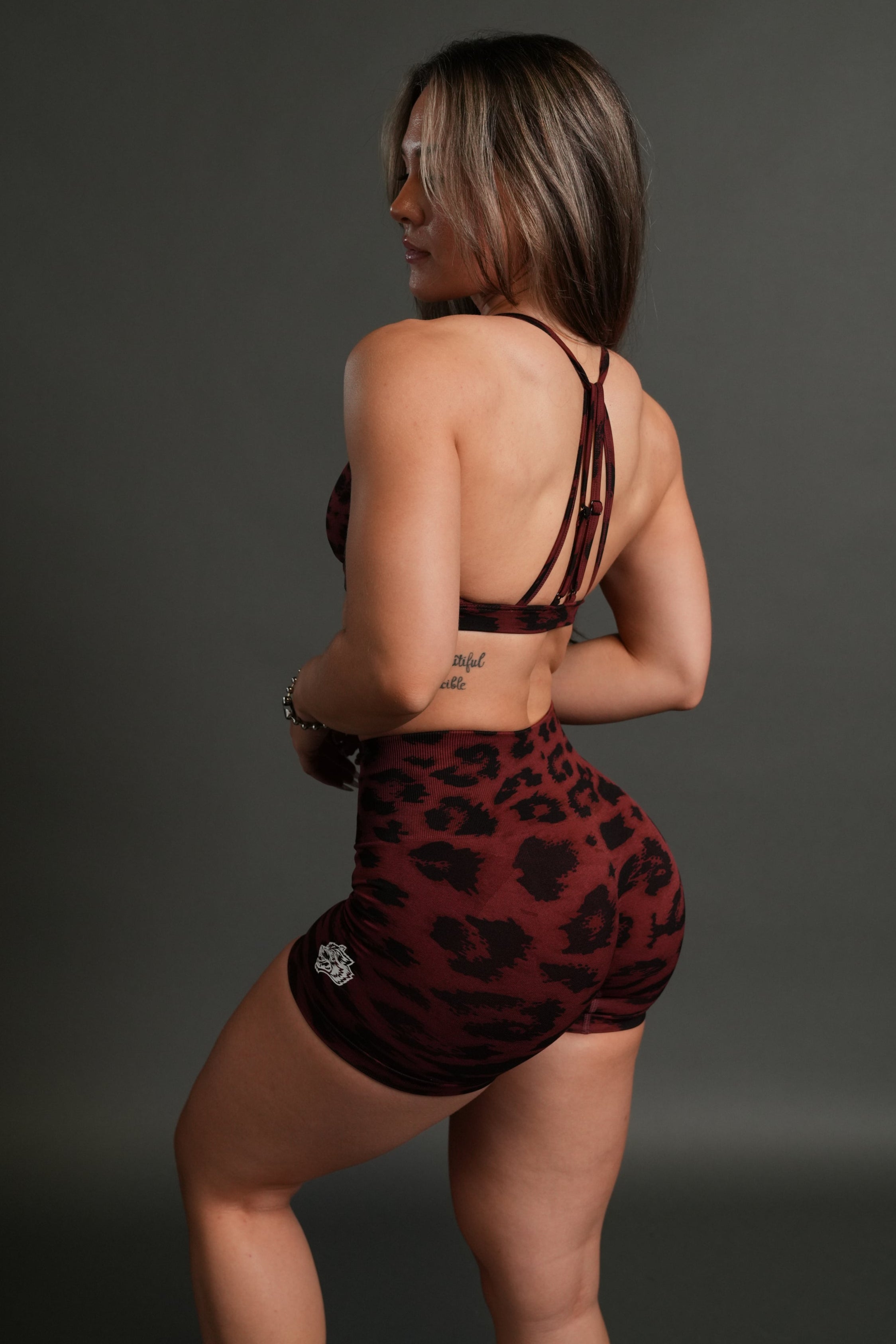 Dual Wolf Everson Seamless "Sierra" Shorts in Cherry Red Leopard