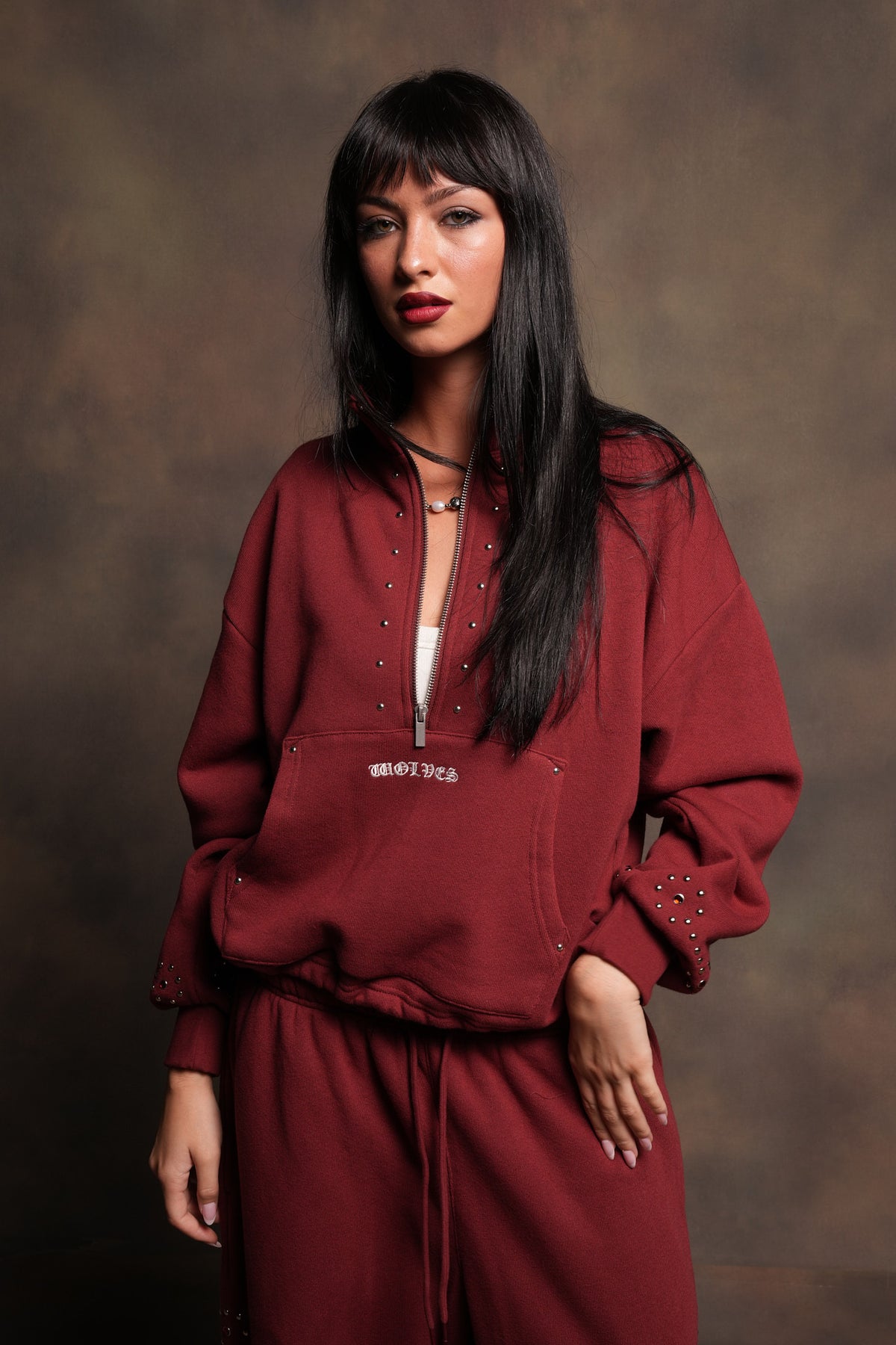 Stud Lobo She Everson Mockneck Sweater In Cherry Red