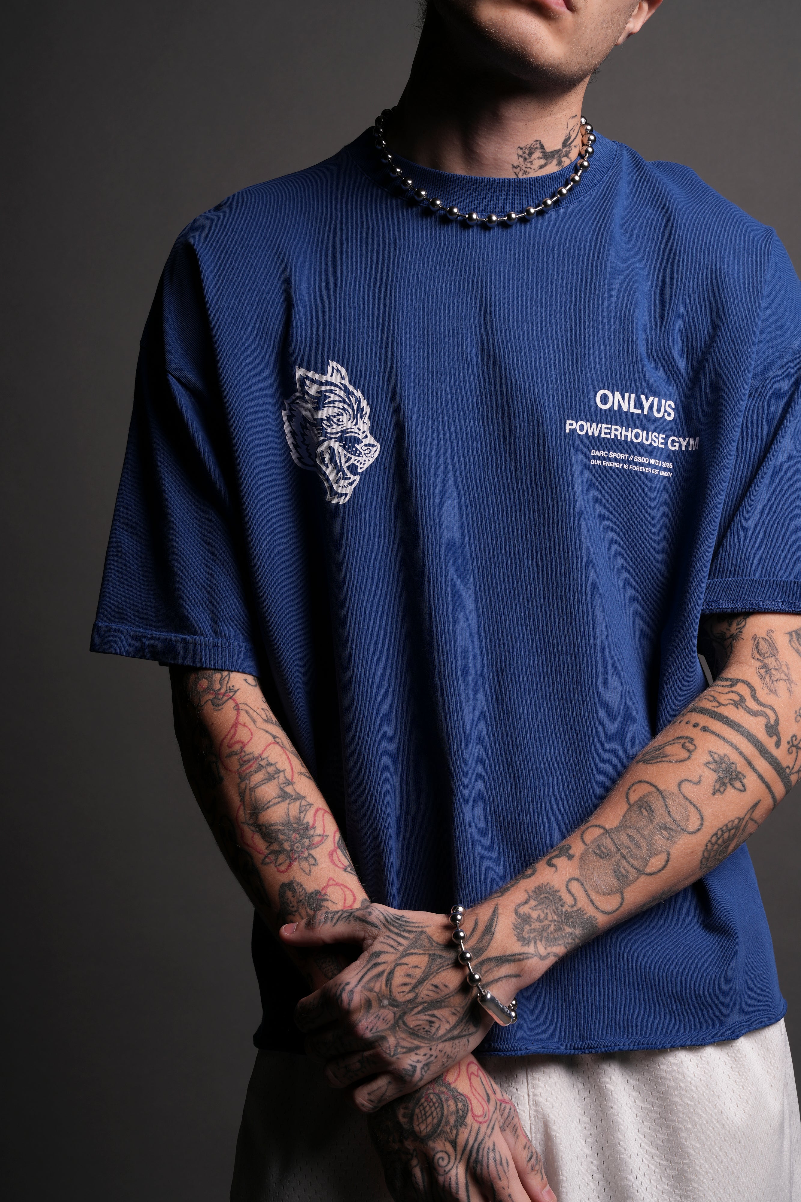 Only Us Gym Premium Raw Hem "Box Cut" Tee in Darc Cobalt