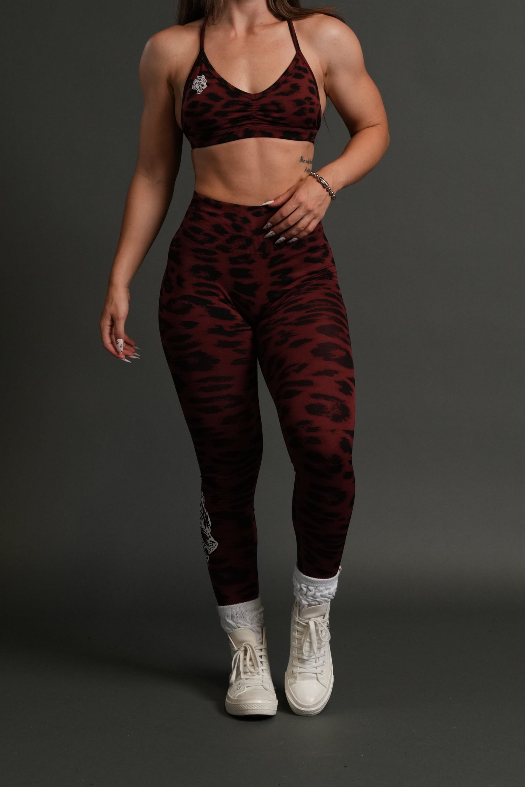 Big Wolf "Everson" Scrunch Leggings in Cherry Red Leopard
