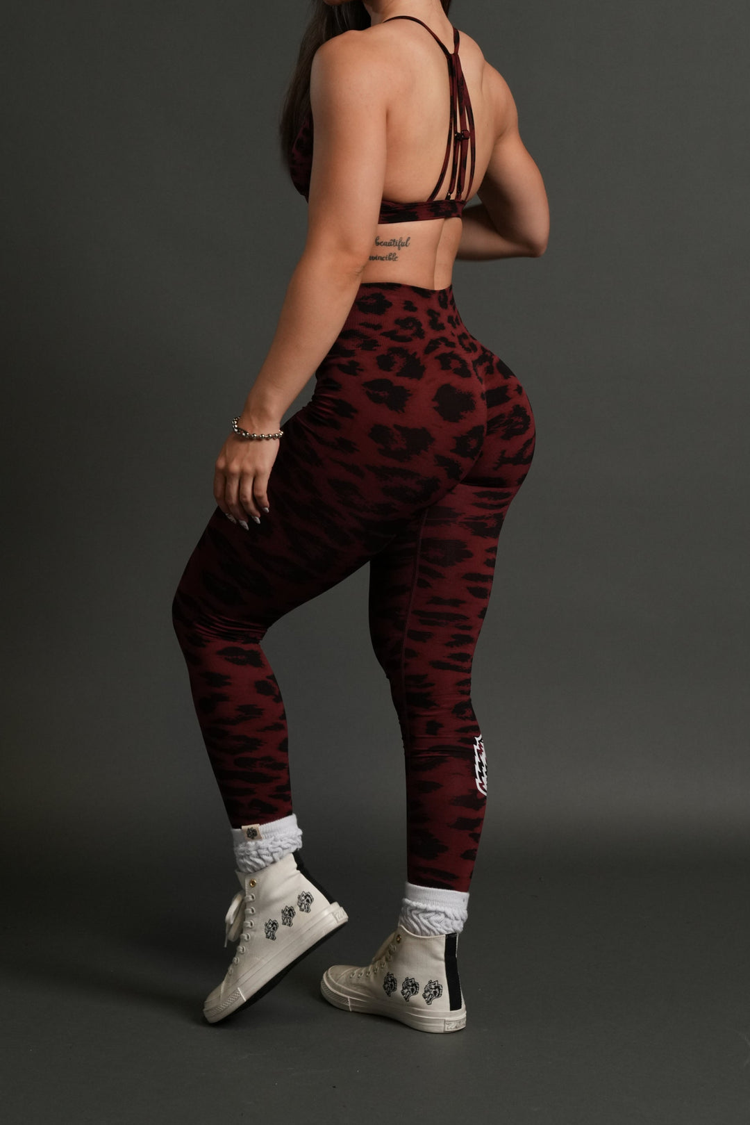 Big Wolf "Everson" Scrunch Leggings in Cherry Red Leopard