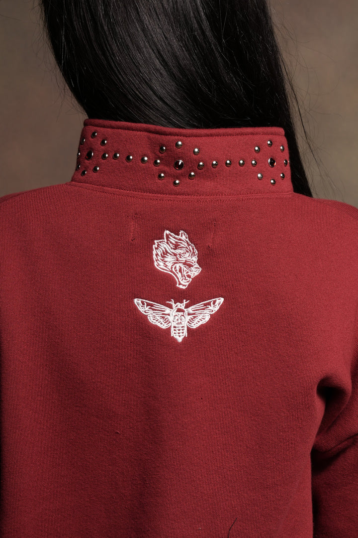 Stud Lobo She Everson Mockneck Sweater In Cherry Red