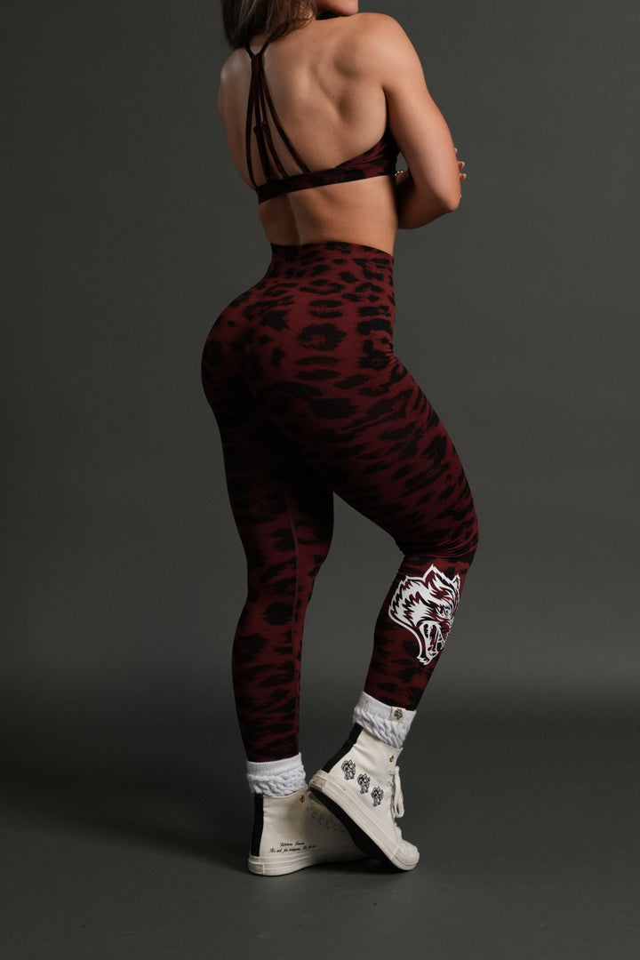 Big Wolf "Everson" Scrunch Leggings in Cherry Red Leopard