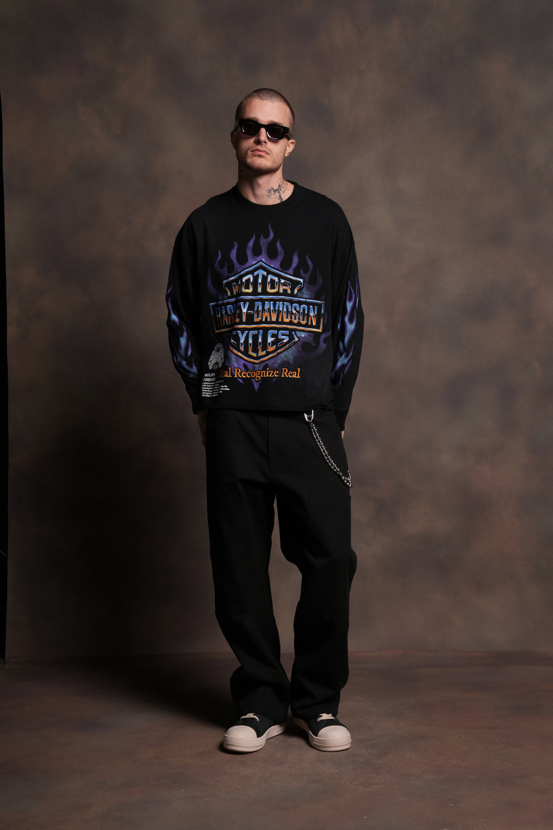 Iron Fire Distressed Grunge "Box Cut" L/S Tee in Black Sun Fade