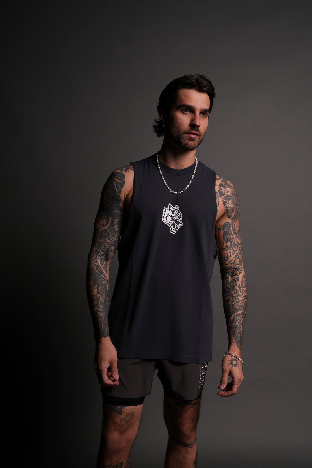 Wolves Pyramid "Tommy" Muscle Tee in Midnight Blue