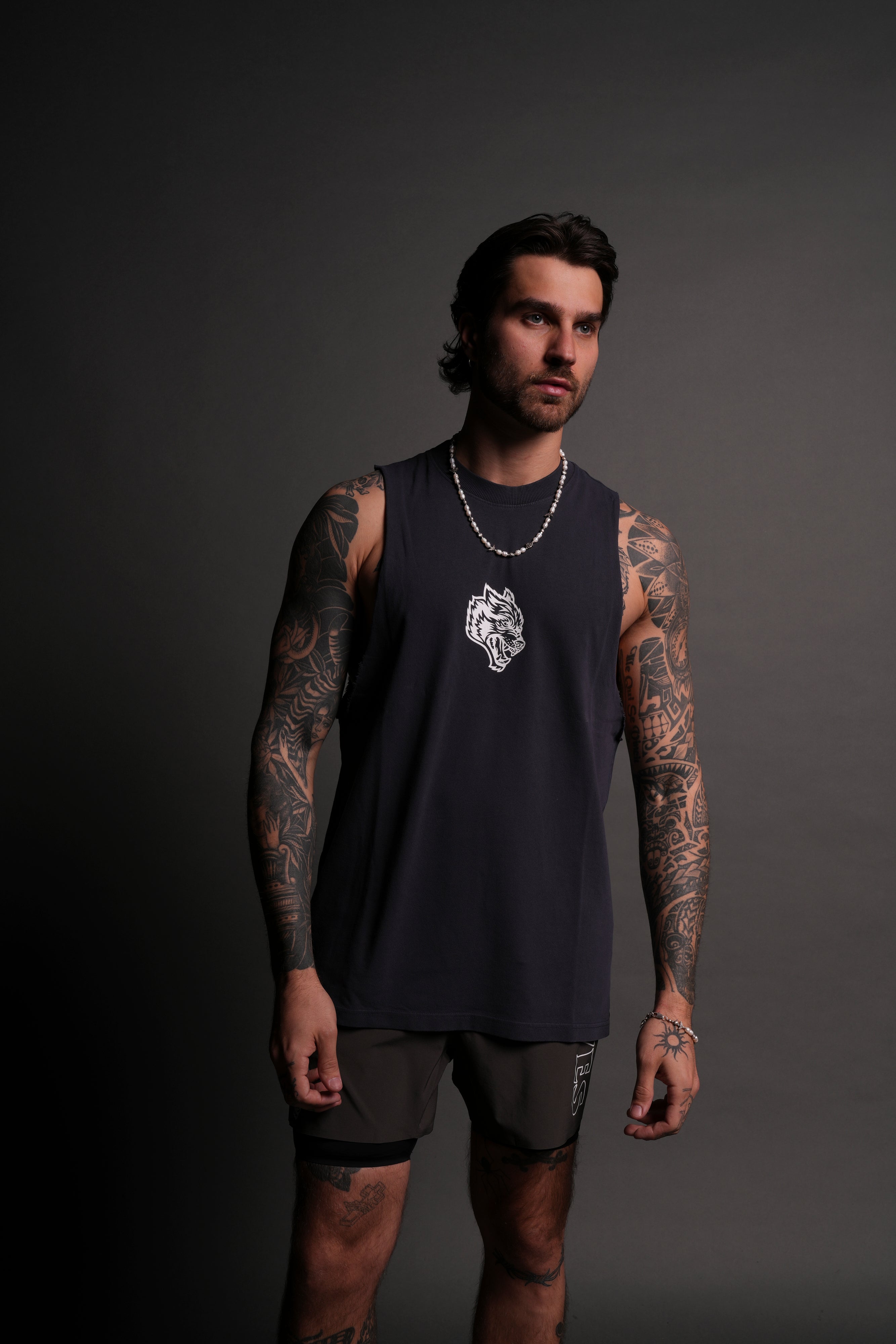 Wolves Pyramid "Tommy" Muscle Tee in Midnight Blue