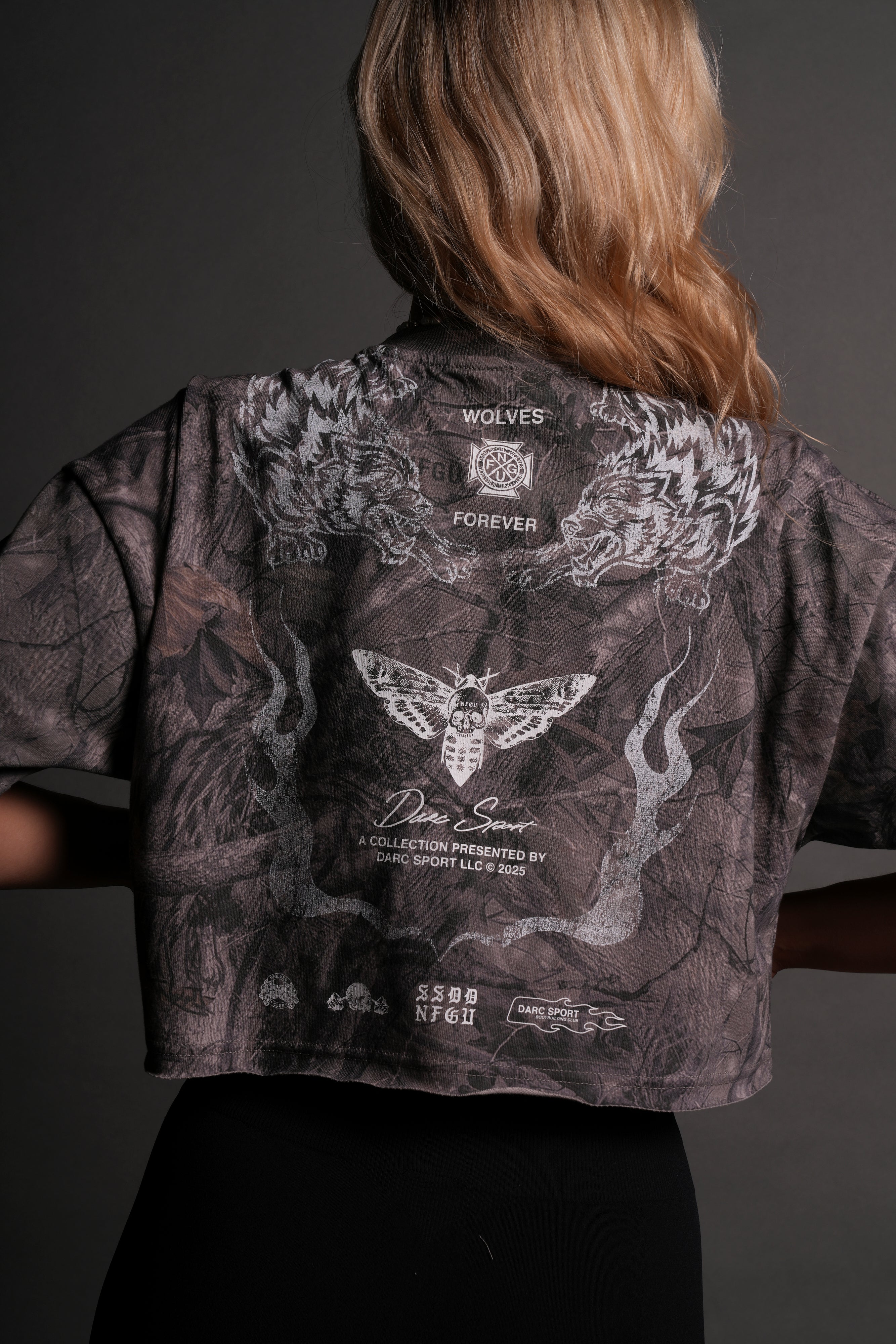 From The Top "Premium" Oversized (Cropped) Tee in Driftwood Wolf Forest Camo