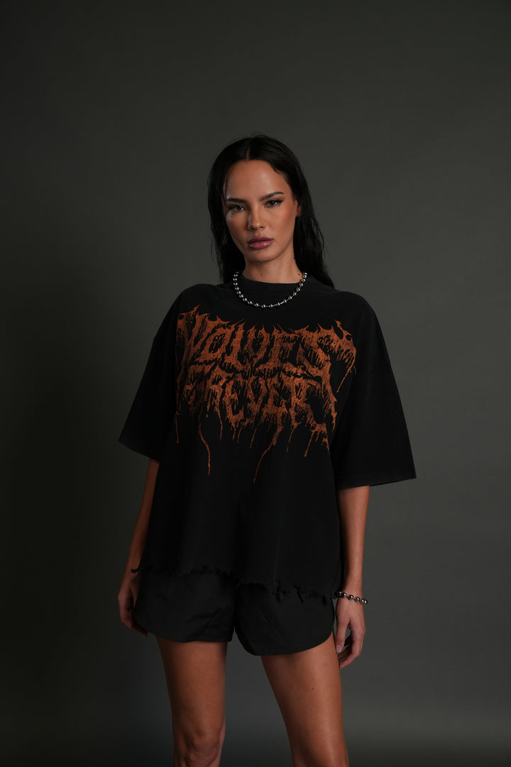 Drip Hesh Destroyed Grunge "Box Cut" Tee in Black