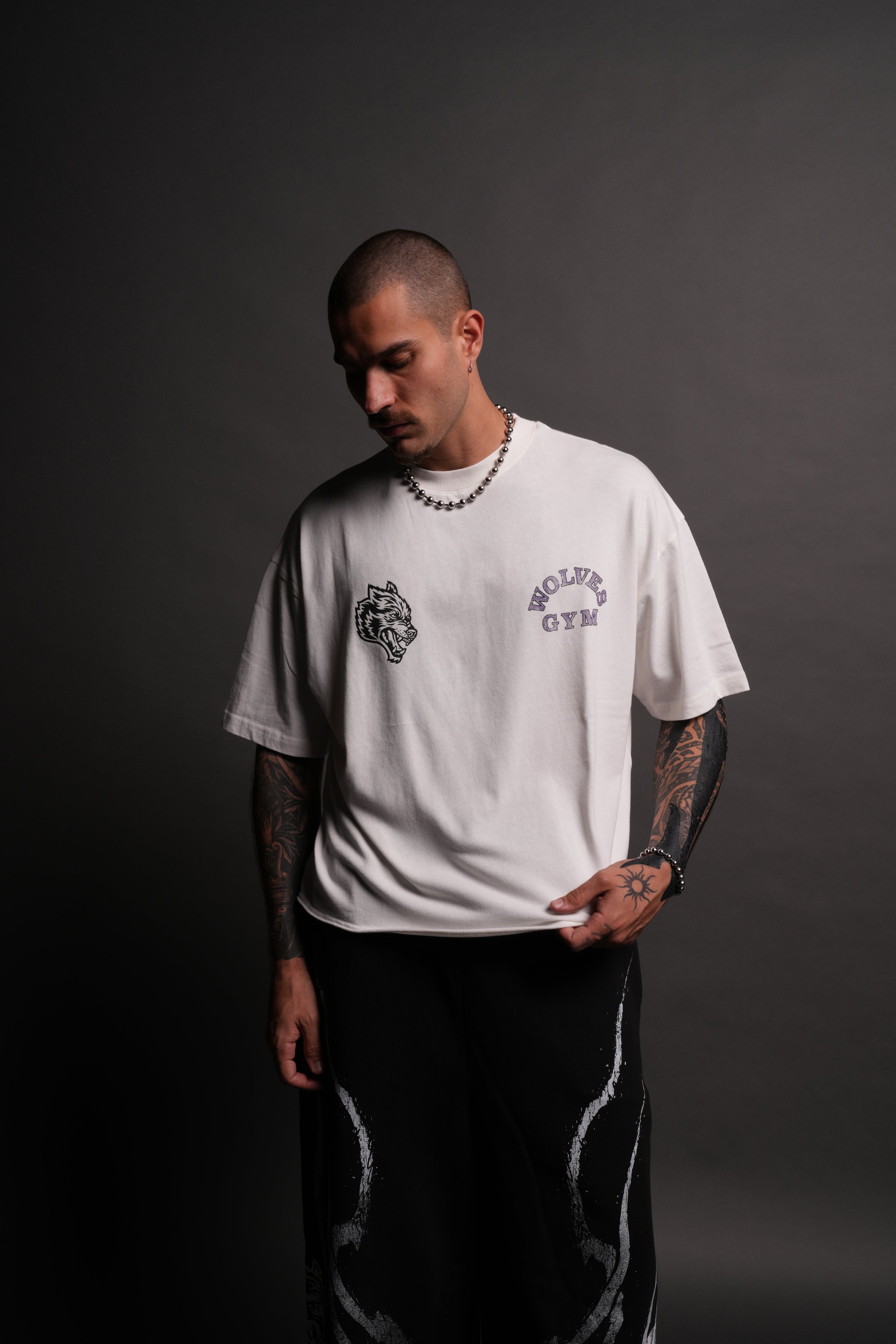 Wolves Gym V2 Premium Raw Hem "Box Cut" Tee in Cream