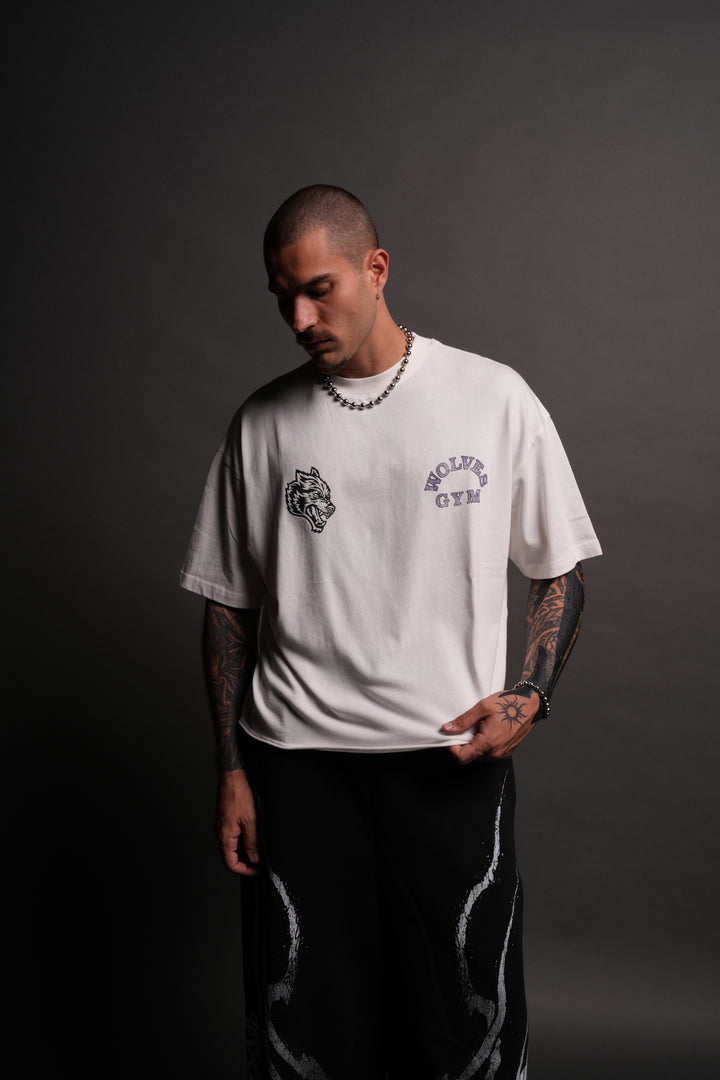 Wolves Gym V2 Premium Raw Hem "Box Cut" Tee in Cream