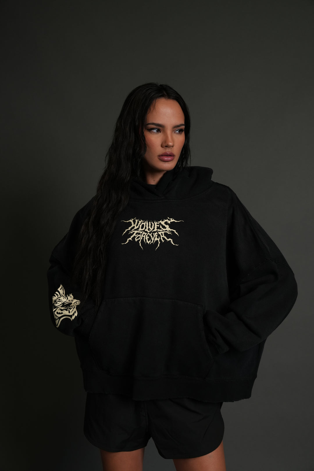 Slasher Destroyed Grunge "Gage Box Cut" Hoodie in Black Drift Wash