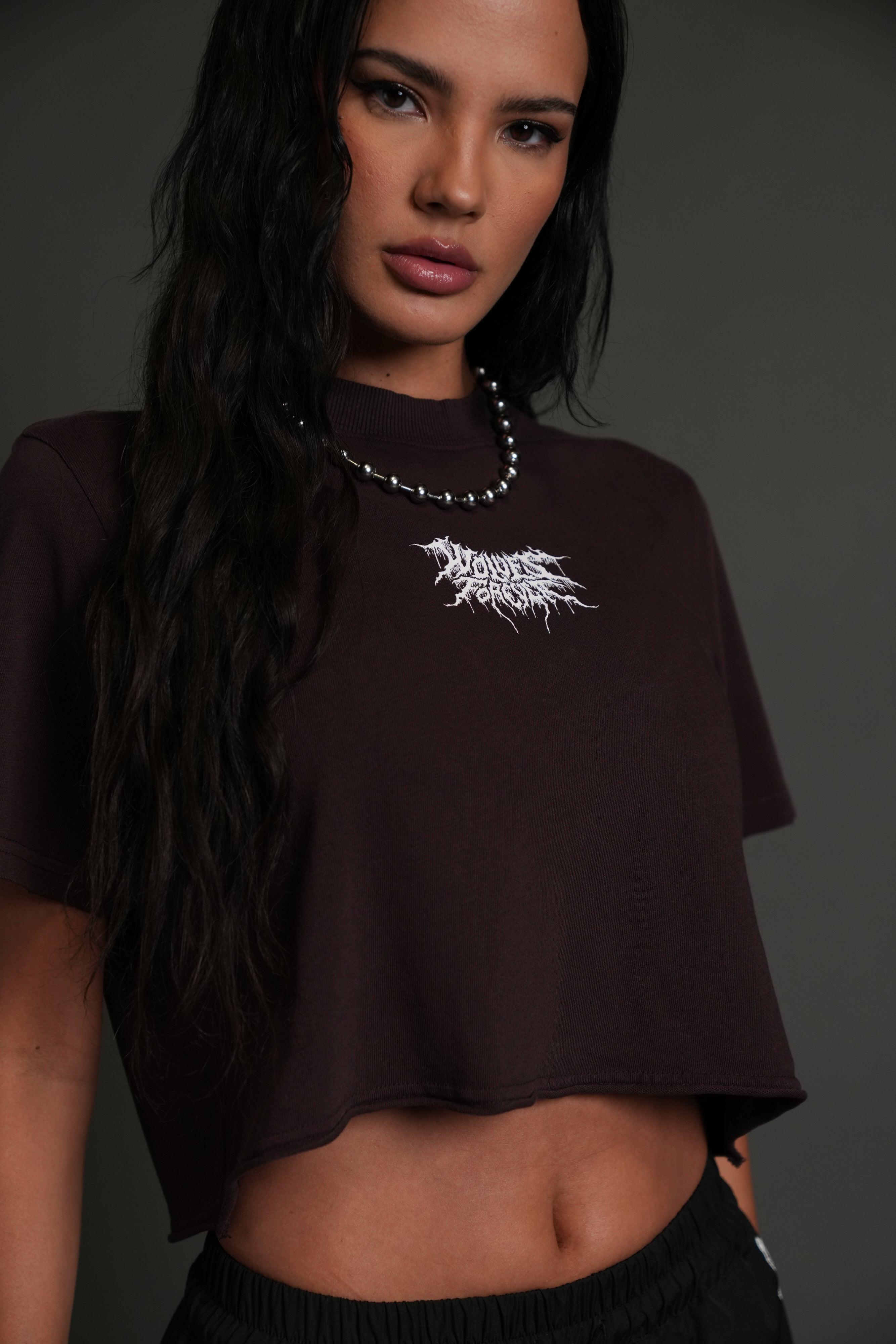 Drip Hesh Distressed Oversized (Cropped) Tee in Darc Garnet