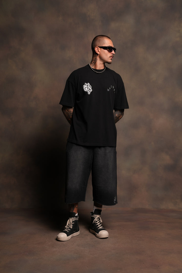 Dual Wolf Capri Sweat Pants In Black Super Sun Fade
