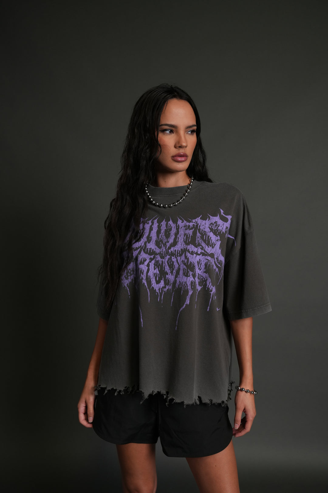 Drip Hesh Destroyed Grunge "Box Cut" Tee in Wolf Gray