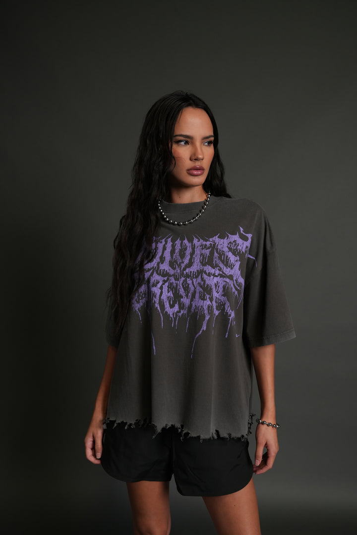 Drip Hesh Destroyed Grunge "Box Cut" Tee in Wolf Gray