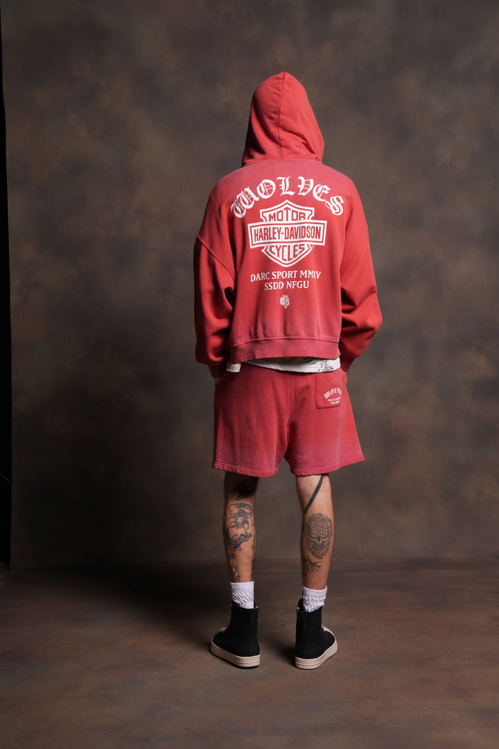 Harley-Davidson Wolves Vex Double Zip Hoodie in Roman Red Drift Wash