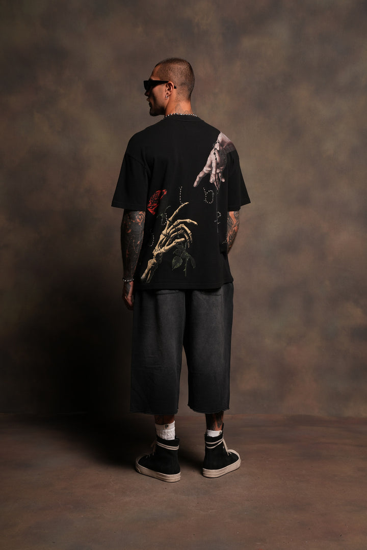 Dual Wolf Capri Sweat Pants In Black Super Sun Fade