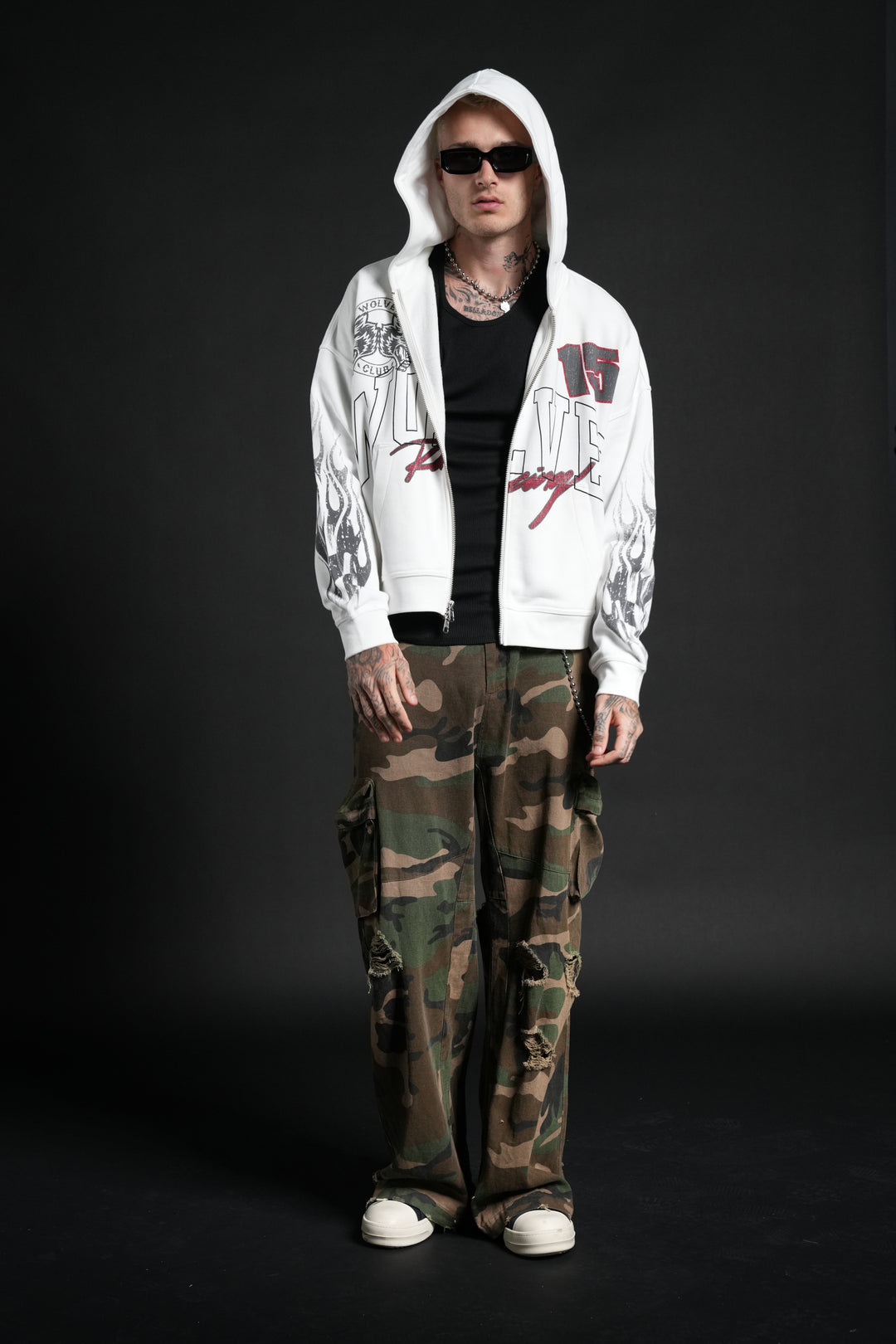 Race Inferno Vex Double Zip Hoodie in Cream