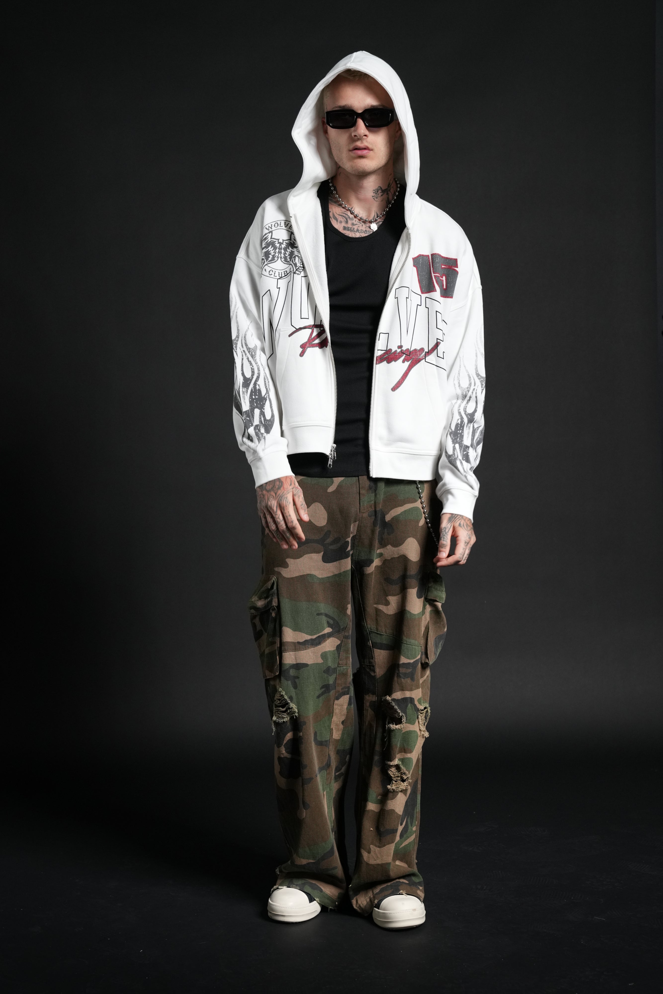 Race Inferno Vex Double Zip Hoodie in Cream