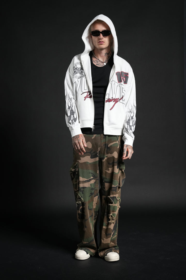 Race Inferno Vex Double Zip Hoodie in Cream